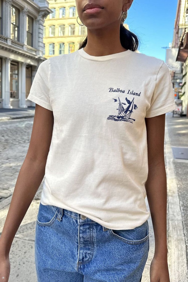 T-Shirt Brandy Melville Brooke Balboa Island Blanche | YYY-65051803